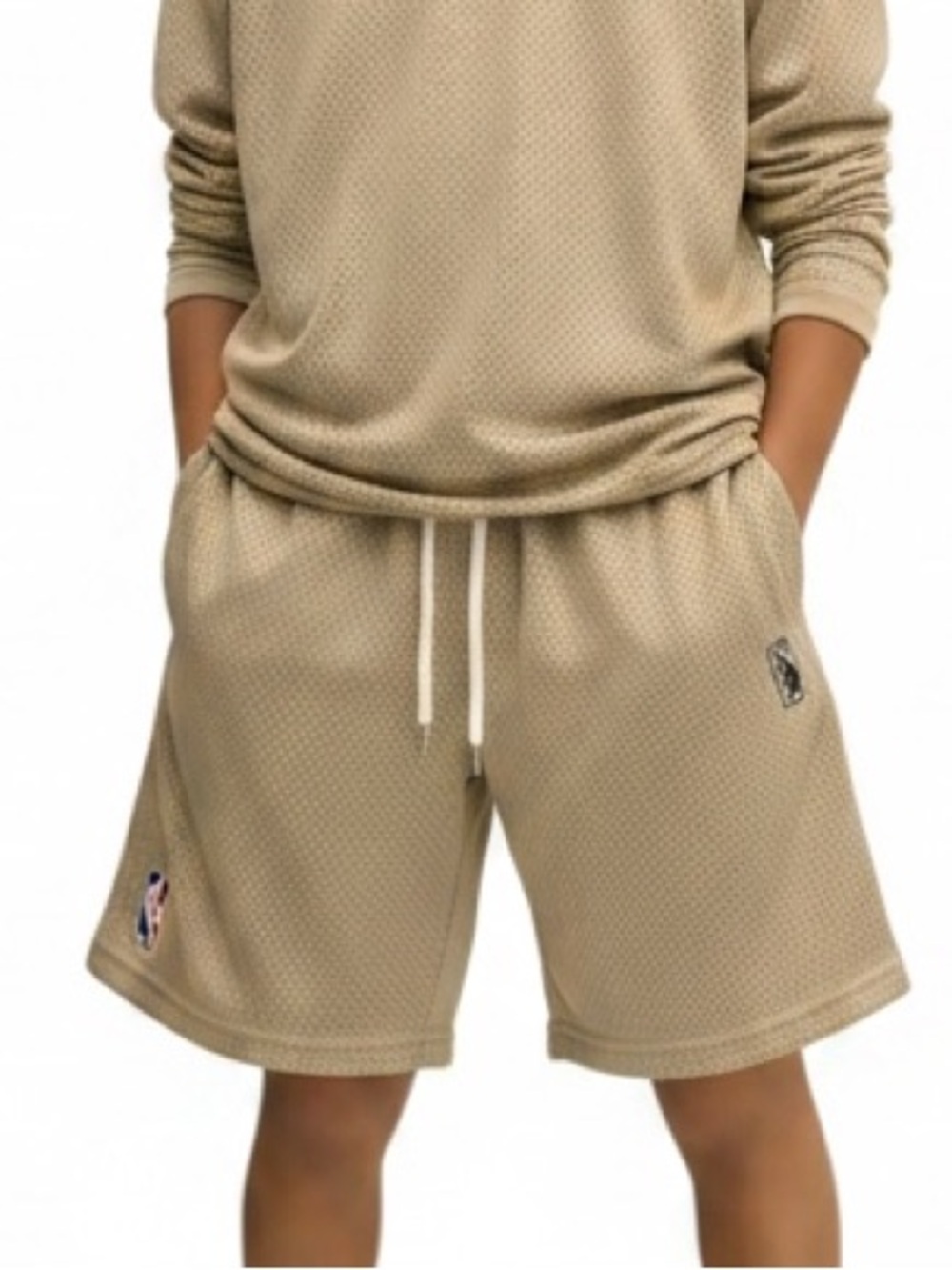 NEW•NBA Official Men’s Neutral Tan Mesh Shorts -Comfortable Drawstring Bottoms•M